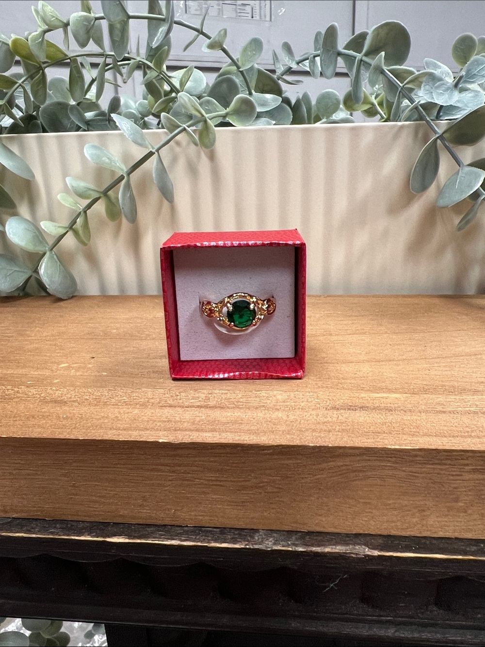 CZ Gold-Tone Green Stone Ring